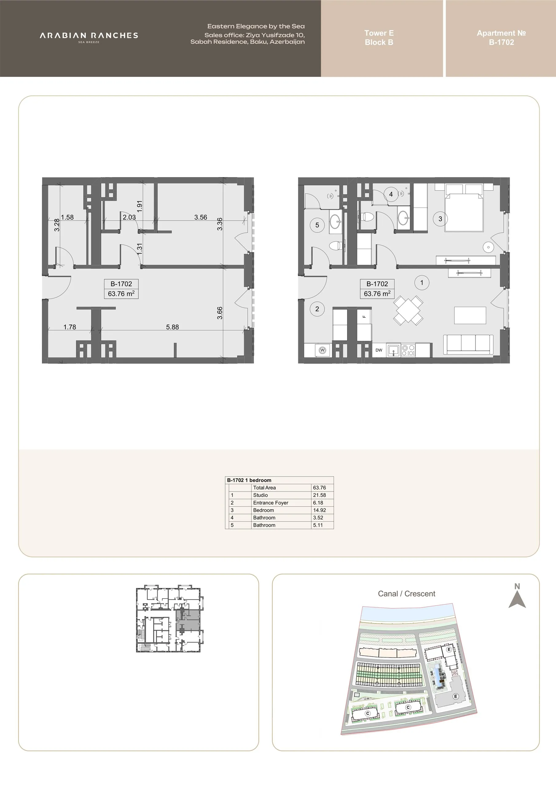 1 yatak odalı daire — Sea Breeze, Bakü, Abşeron — 2/3
