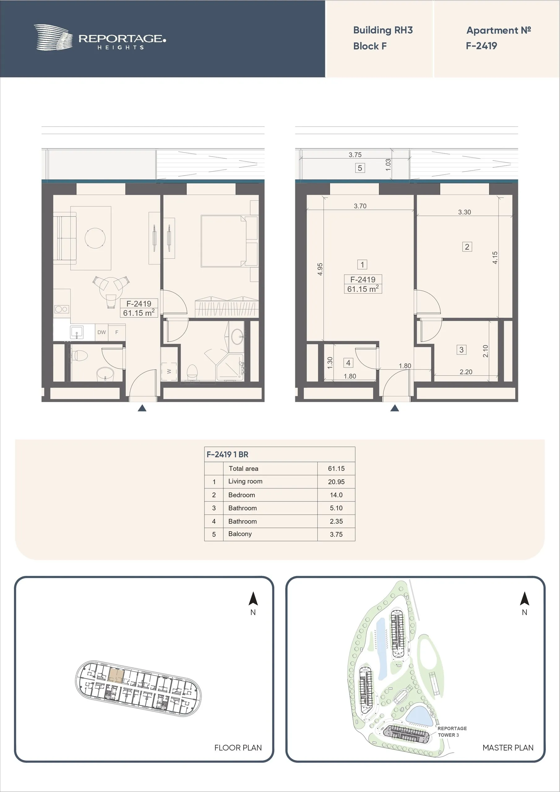 1 yatak odalı daire — Sea Breeze, Bakü, Abşeron — 2/3