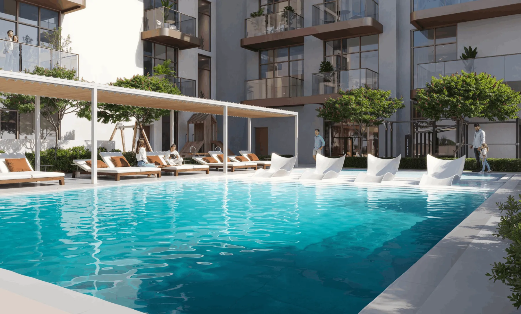 Gezellige appartementen in het wooncomplex S1LVA PARK in Jumeirah Village Triangle! Eén studio, 42 m²