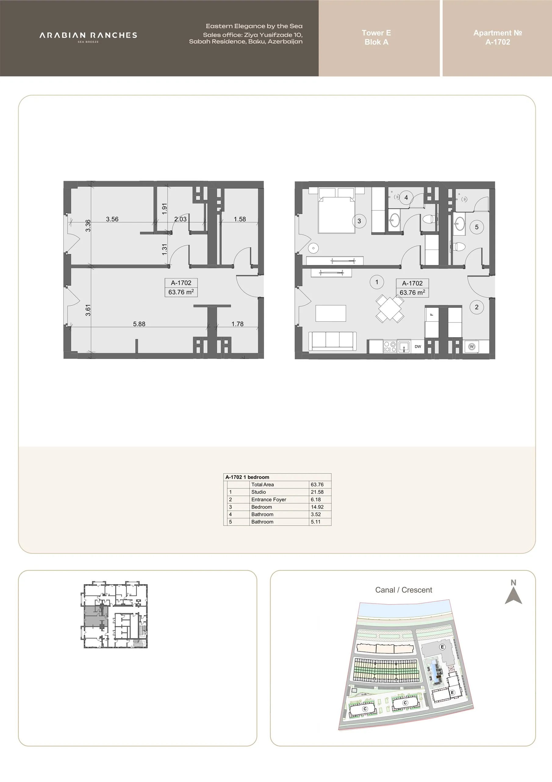 1 yatak odalı daire — Sea Breeze, Bakü, Abşeron — 2/3